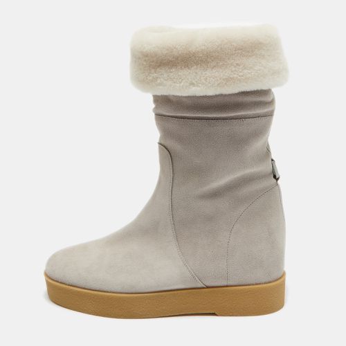 Shearling Suede Mid Calf Boots Size 38.5 - Salvatore Ferragamo - Modalova