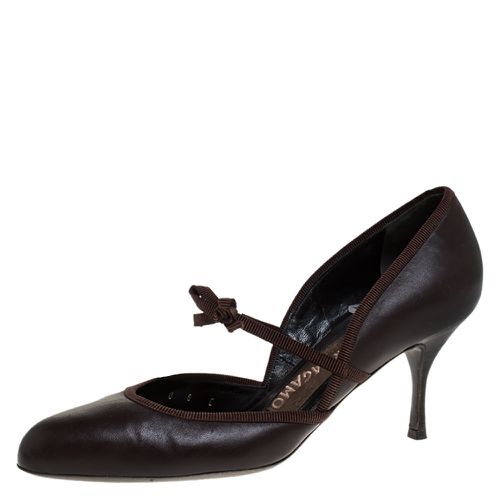 Leather And Grosgrain Trim Bow Round Toe Pumps Size 36.5 - Salvatore Ferragamo - Modalova