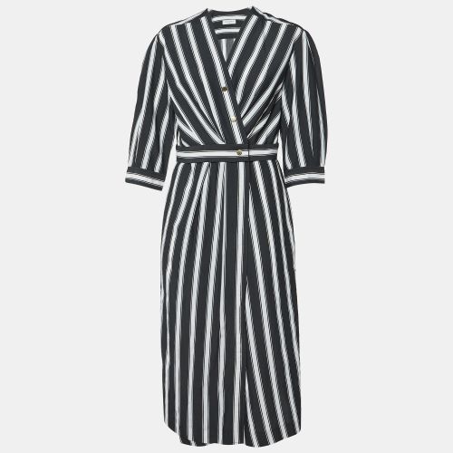 White Stripe Print Viscose Wrap Midi Dress L - Sandro - Modalova