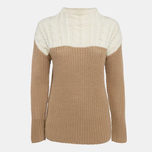 Camel /Cream Wool Blend and Cable Knit Sweater S - Sandro - Modalova