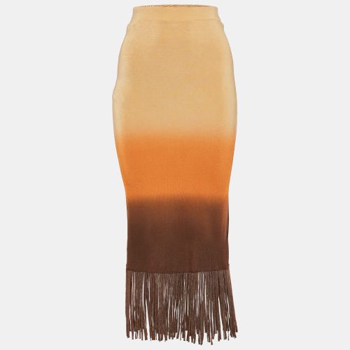 Orange Ombre Stretch Knit Fringed Midi Skirt S - Sandro - Modalova