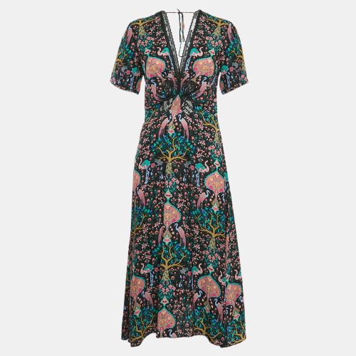 Multicolor Printed Crepe Jacquard Lace Trim Detail Midi Dress S - Sandro - Modalova