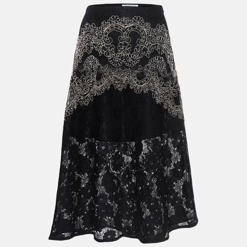 Black Lace Embroidered Midi Skirt S - Sandro - Modalova