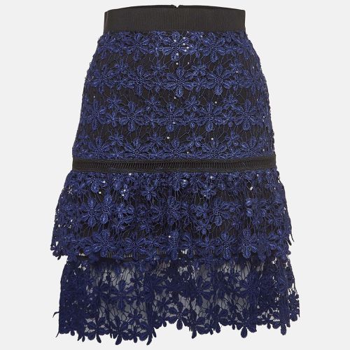 Blue Floral Guipure Lace Sequin Embellished Tiered Skirt S - Self-Portrait - Modalova