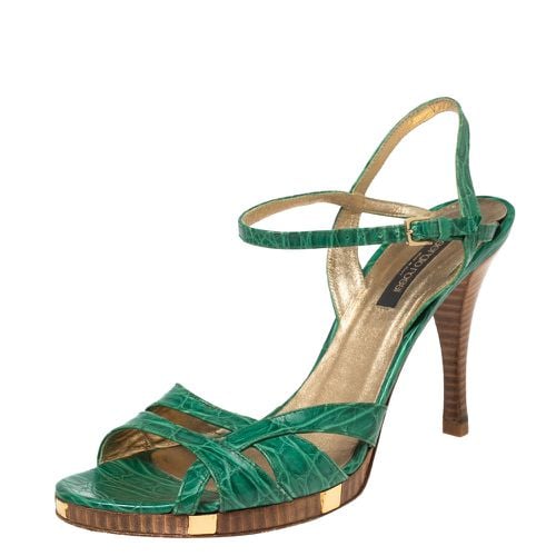 Croc Embossed Leather Ankle-Strap Sandals Size 41 - Sergio Rossi - Modalova