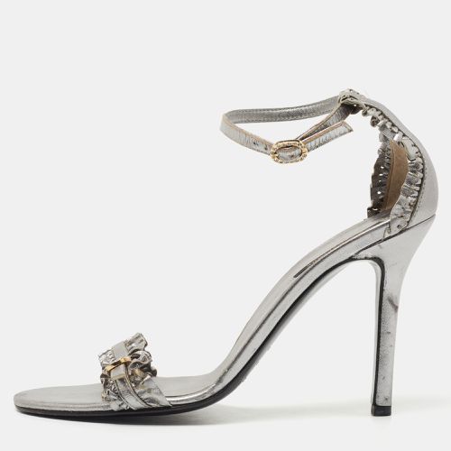 Grey Ruffle Leather Ankle Strap Sandals Size 40 - Sergio Rossi - Modalova