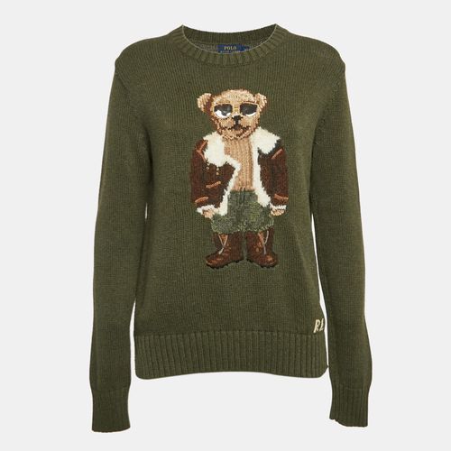 Olive Bear Intarsia Knit Crew Neck Sweater M - Polo Ralph Lauren - Modalova