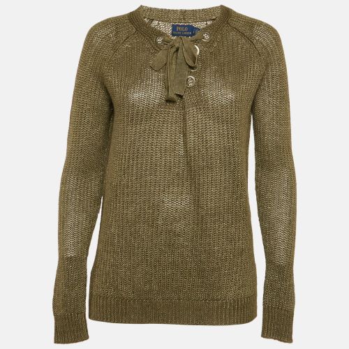 Linen Rib Knit Lace-Up Sheer Sweater S - Polo Ralph Lauren - Modalova