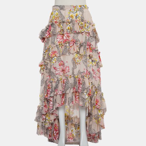 Floral Printed Cotton & Silk Ruffled Asymmetric Hem Midi Skirt M - Philosophy - Modalova