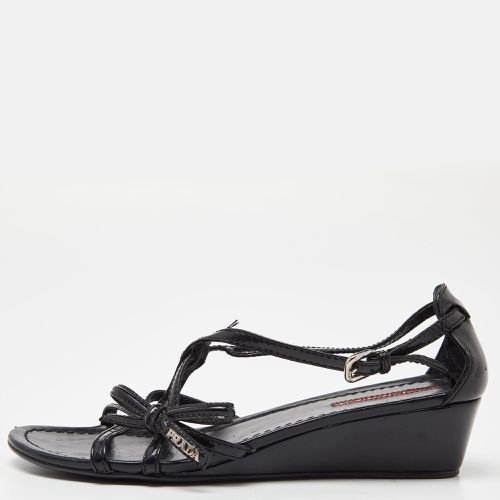 Patent Leather Strappy Bow Slingback Wedge Sandals Size 37 - Prada Sport - Modalova