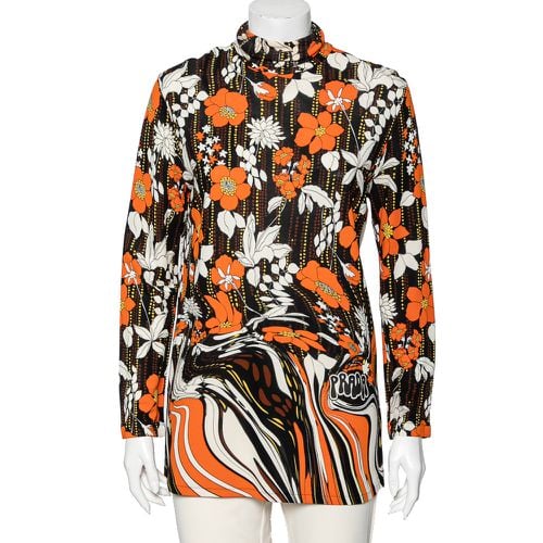 Floral Printed Jersey Long Sleeve Turtleneck Top M - Prada - Modalova