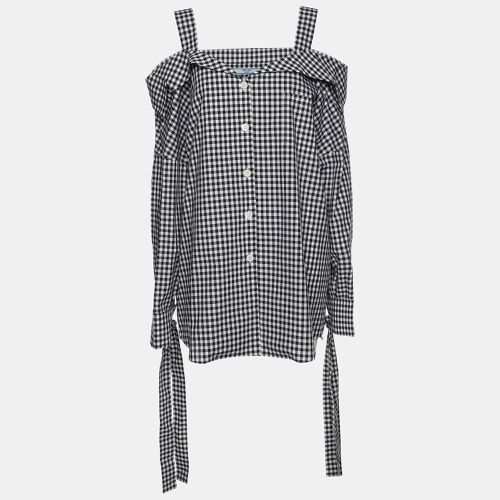 Black Gingham Pattern Cotton Off The Shoulder Shirt M - Prada - Modalova