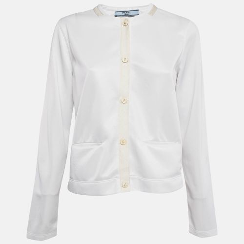 Jersey Button Front Silk Trimmed Blouse L - Prada - Modalova