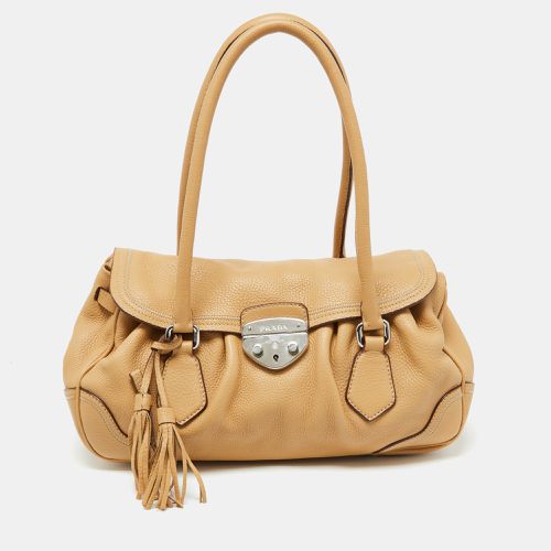 Vitello Daino Leather Pushlock Flap Hobo - Prada - Modalova