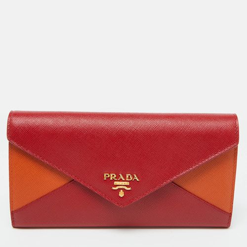 Orange Saffiano Leather Envelope Flap Continental Wallet - Prada - Modalova