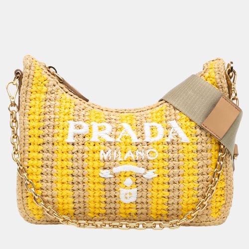 Yellow Raffia Effect Crochet Striped Re-Edition 2005 Satchel - Prada - Modalova