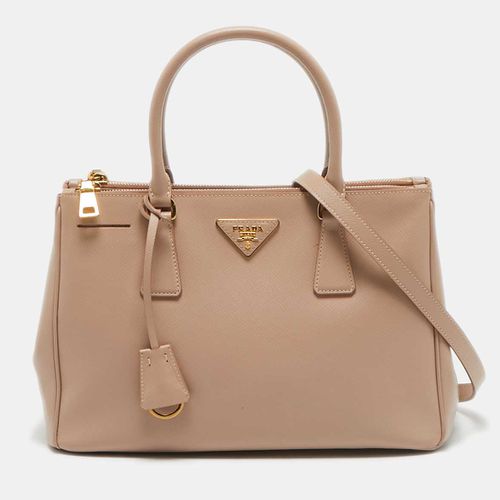 Nude Saffiano Leather Small Double Zip Tote - Prada - Modalova