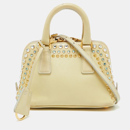 Saffiano Patent Leather Crystal Embellished Pyramid Frame Satchel - Prada - Modalova