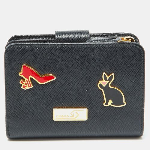 Saffiano Leather Rabbit Charm Embellished Compact Wallet - Prada - Modalova