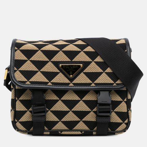 Black Canvas and Fabric Symbole Double Buckle Messenger Bag - Prada - Modalova