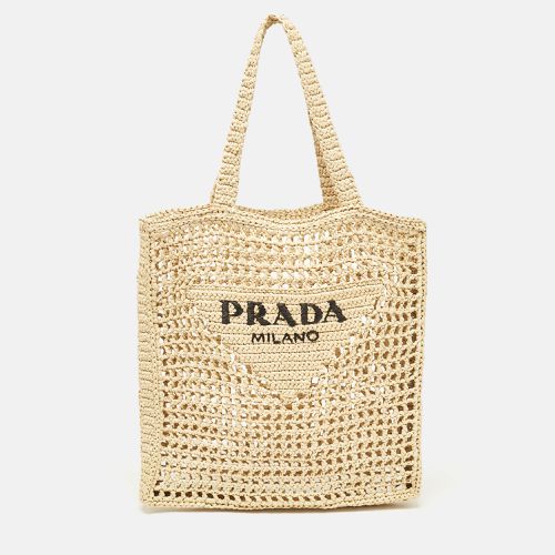 Natural Straw Crochet Logo Vertical Tote - Prada - Modalova