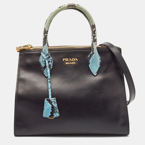 Blue Leather and Python Double Zip Tote - Prada - Modalova