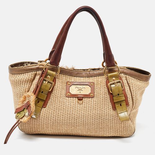 Woven Raffia and Leather Tote - Prada - Modalova