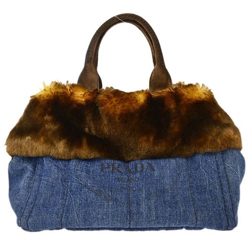 Denim Fur Canapa Tote Bag - Prada - Modalova