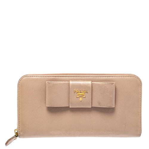 Saffiano Leather Bow Zip Around Wallet - Prada - Modalova