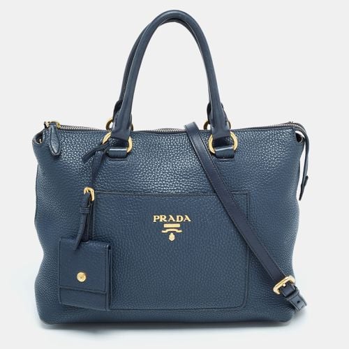 Navy Vitello Daino Leather Satchel - Prada - Modalova