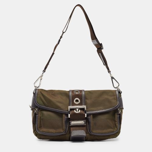 Olive Tessuto and Leather Buckle Flap Shoulder Bag - Prada - Modalova