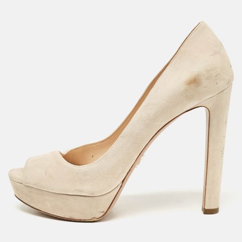 Suede Peep Toe Platform Pumps Size 39.5 - Prada - Modalova