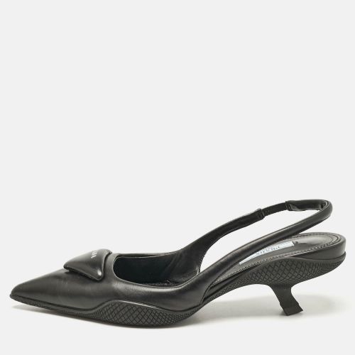 Leather Logo Pointed Toe Slingback Pumps Size 35 - Prada - Modalova