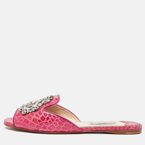 Crocodile Crystal Embellished Flat Slides Size 37.5 - Prada - Modalova