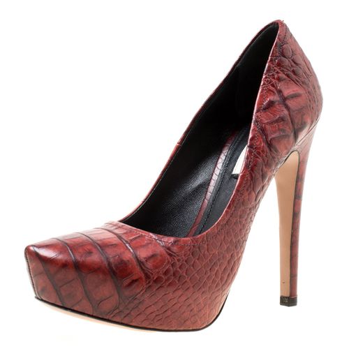 Maroon Croc Embossed Leather Platform Pumps Size 36 - Prada - Modalova