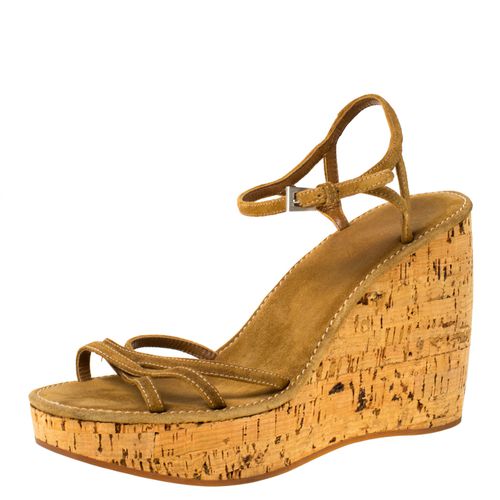 Criss Cross Suede Ankle Strap Cork Wedge Sandals Size 40 - Prada - Modalova