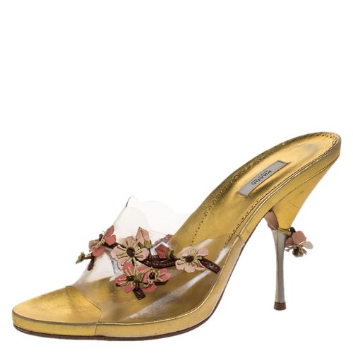 PVC and Leather Flower Embellished Slide Sandals Size 38.5 - Prada - Modalova