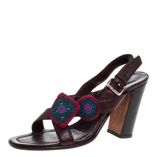 Leather Embellished Cross Strap Slingback Sandals Size 38 - Prada - Modalova