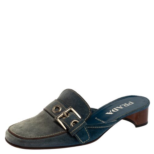 Denim Buckle Mule Sandals Size 38.5 - Prada - Modalova