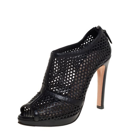 Perforated Leather Peep Toe Booties Size 36 - Prada - Modalova