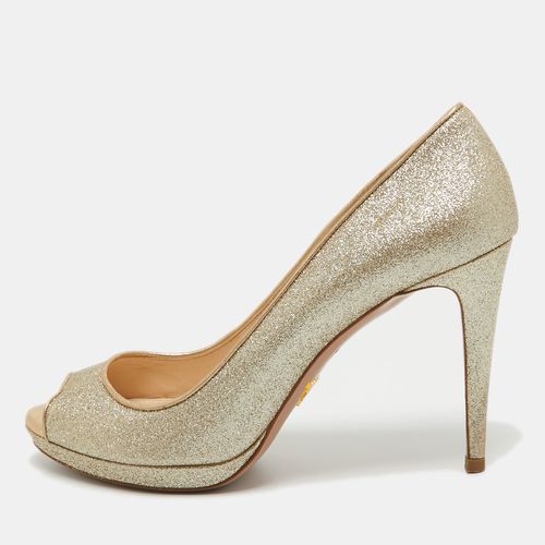 Metallic Glitter Peep Toe Pumps Size 40 - Prada - Modalova