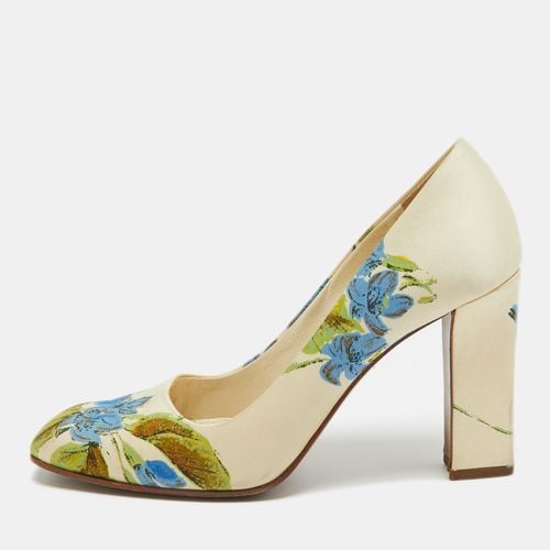 Floral Print Satin Square Toe Pumps Size 36.5 - Prada - Modalova