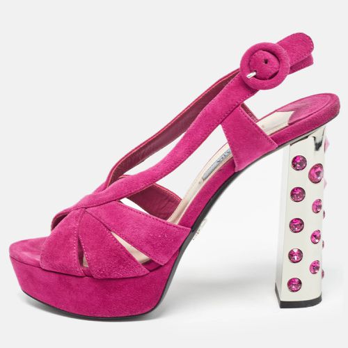 Fuchsia Suede Crystal Embellished Platform Sandals Size 36.5 - Prada - Modalova