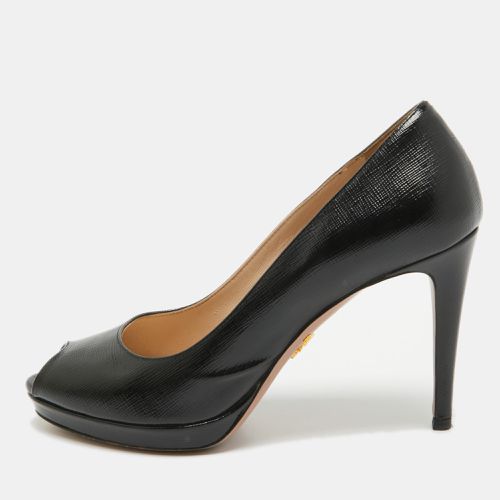 Saffiano Vernice Leather Peep Toe Platform Pumps Size 36 - Prada - Modalova