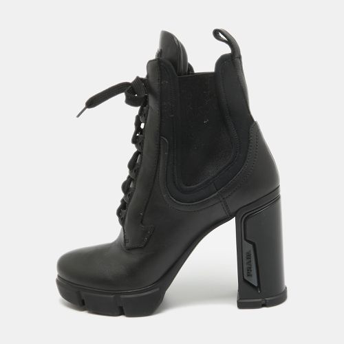 Leather and Neopreme Block Heel Ankle Boots Size 39 - Prada - Modalova