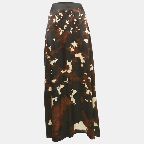 Brown Printed Satin Silk Maxi Skirt L - Roberto Cavalli - Modalova