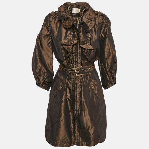 Metallic/ Silk Ruffled Zip-Up Trench Coat M - Roberto Cavalli - Modalova