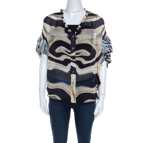 Striped Silk Batwing Sleeve Ruffled Top S - Roberto Cavalli - Modalova