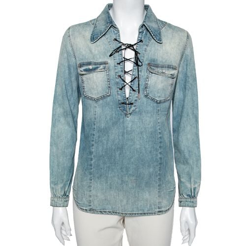 Denim Lace-Up Detail Long Sleeve Shirt S - Roberto Cavalli - Modalova