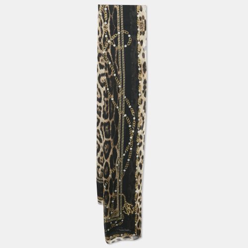 Chain/Leopard Print Silk Scarf - Roberto Cavalli - Modalova